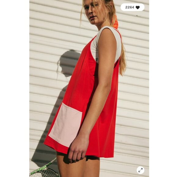 Free People Hot Shot Mini Dress in Flame Red Pink Combo - Picture 3 of 8